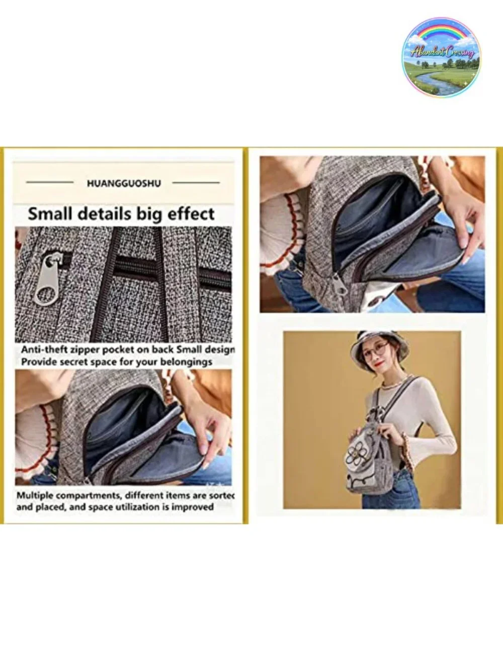Bohemian Hand Woven Backpack Purse Convertible Sling Bag Canvas Multi Pocket